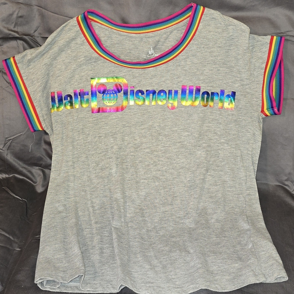 Disney Gray Short Sleeve Tee with Rainbow Accents